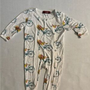 Milkbarn White Bicycle Floral Print One Piece Sleeper Footie 3/6 months